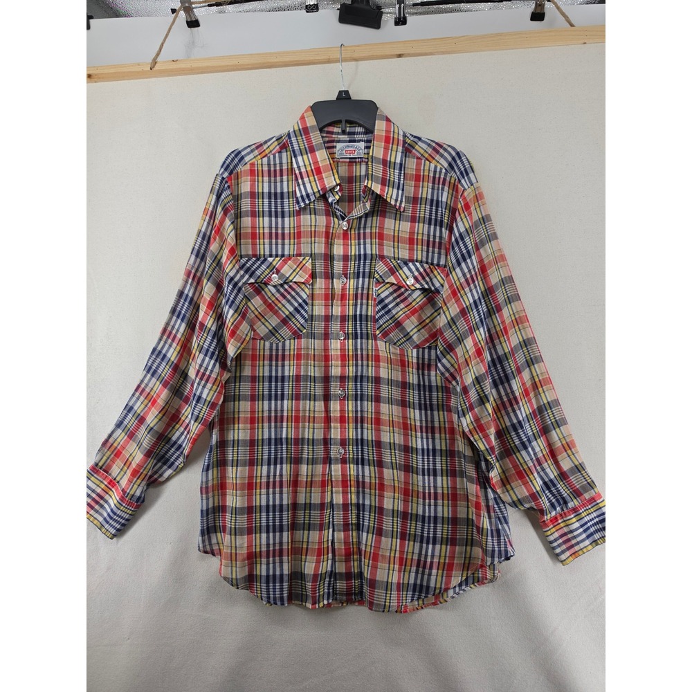 Vintage Levis Strauss & Co Mens XL Plaid Button Up Shirt Long Sleeve Multicolor